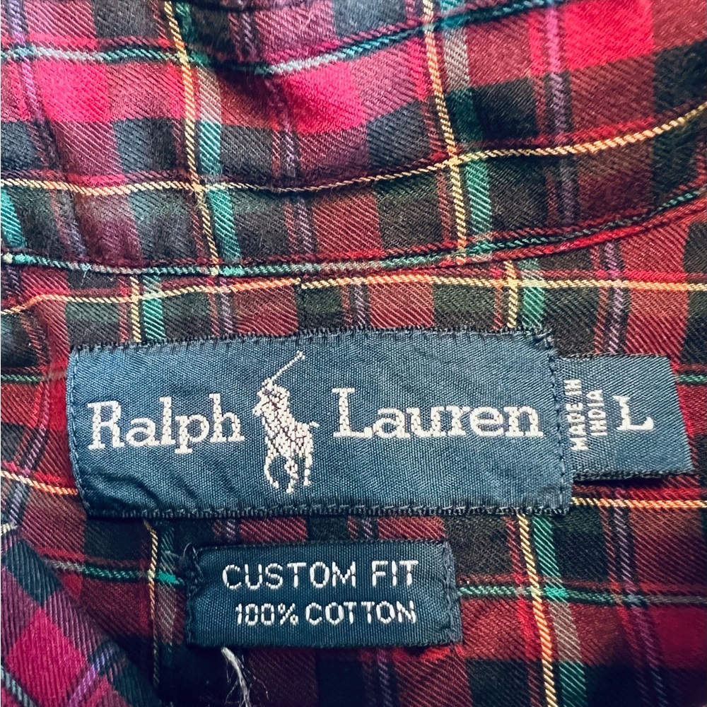 Vintage Ralph Lauren Red & Green Plaid Button Down Long sleeve Shirt size Large - Picture 8 of 10